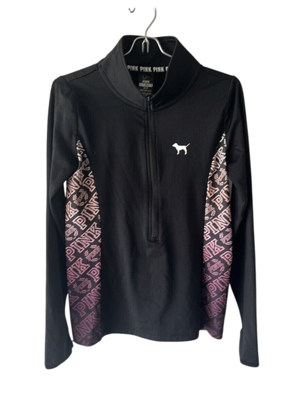 PINK victoria secret half zip sweatshirt petite sz S black with pink insets Y2K